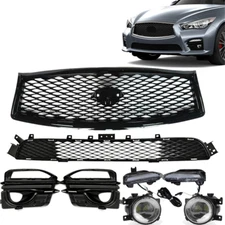 Front Bumper Grille Set Fit 2014-16 2017 Infiniti Q50 Fog Lights/ DRL LED Lamps