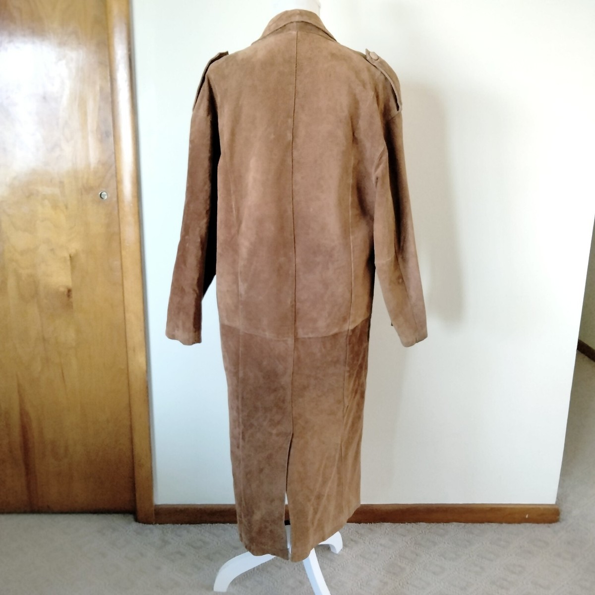 Vintage Split End Suede Trench Coat Womens Small Beige