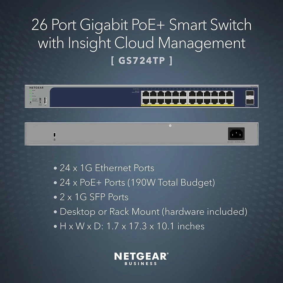NETGEAR ProSafe 26-Port Managed PoE Gigabit Switch (GS724TPP-100NAS) - Image 2 of 4