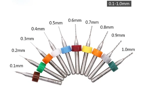10 Piece PCB Carbide Micro Twist Drill Bits Set Rotary Tool - 0.1mm-1.0mm