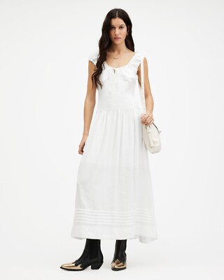 All Saints Eliza Maxi Dress Womens Designer Chalk White Scoop Neck  Sleeveless | eBay