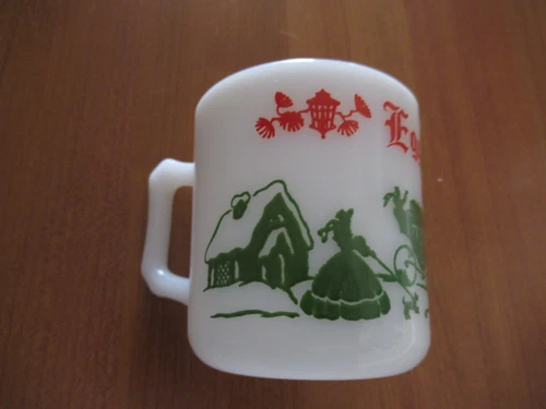 Vintage Hazel Atlas Christmas Egg Nog Mug Milk Glass Cup