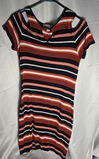 Women's Michael Kors Striped Cold Shoulder Mini Dress Size S navy salmon bodycon