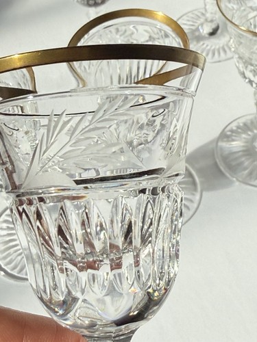 SET OF SIX EBELING & REUSS EMPEROR CUT CRYSTAL GOLD RIM CORDIAL GLASSES - 2 OZ - Picture 6 of 11