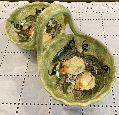 Italian Majolica Double Sided Bon Bon Serving Dish Lemons Creazioni D arte