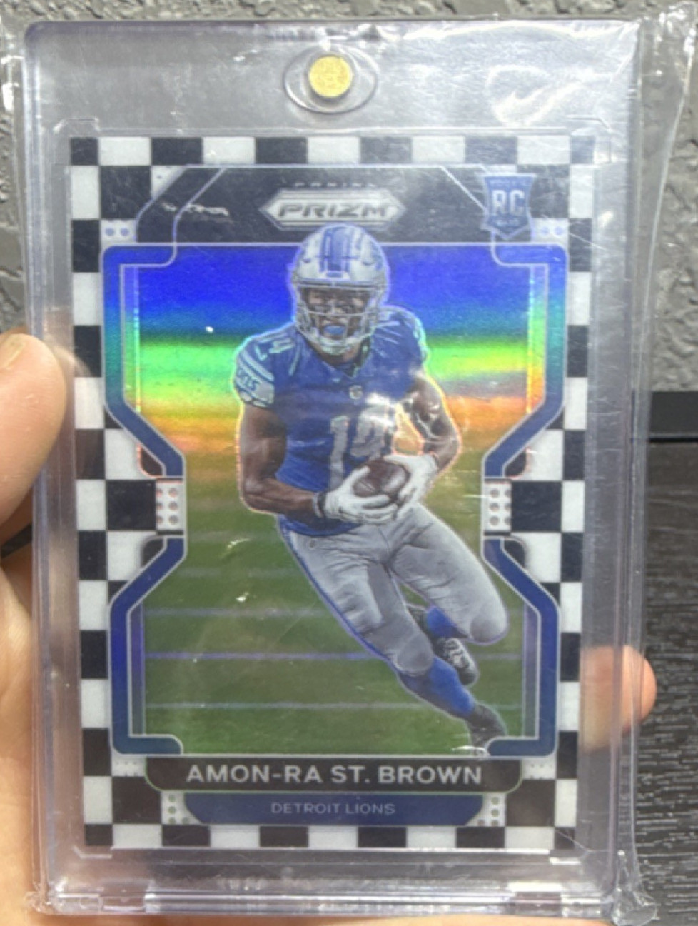 2021 Panini Prizm Black & White Checker Amon-Ra St. Brown Rookie #358 Lions
