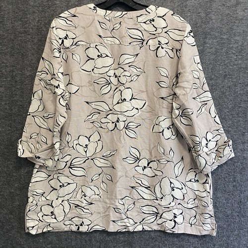 J Jill Top Women L Floral Linen Blend Boho Lagenlook Beach Coastal Popover Tunic - Picture 5 of 9