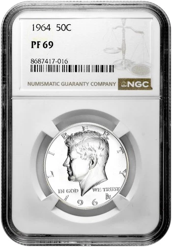 1964 50c Silver Proof Kennedy Half Dollar NGC Graded PF 69 with New Holder