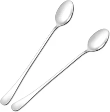 2 PCS Ice Tea Spoons Long Stainless Steel Teaspoons for Stirring Silver 