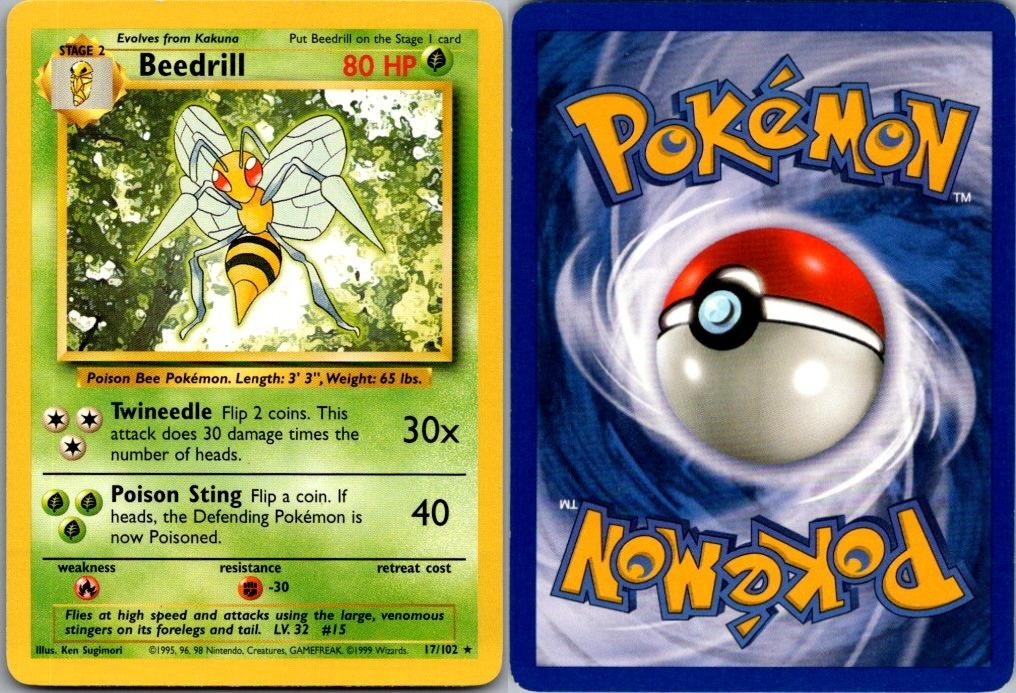 Beedrill 17/102 Rare Base Set Unlimited Pokemon Moderately Played