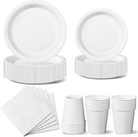 Nkaiso Partygeschirr 96 StüCk Einweg Pappteller Becher Servietten Set Weiß 23 Cm