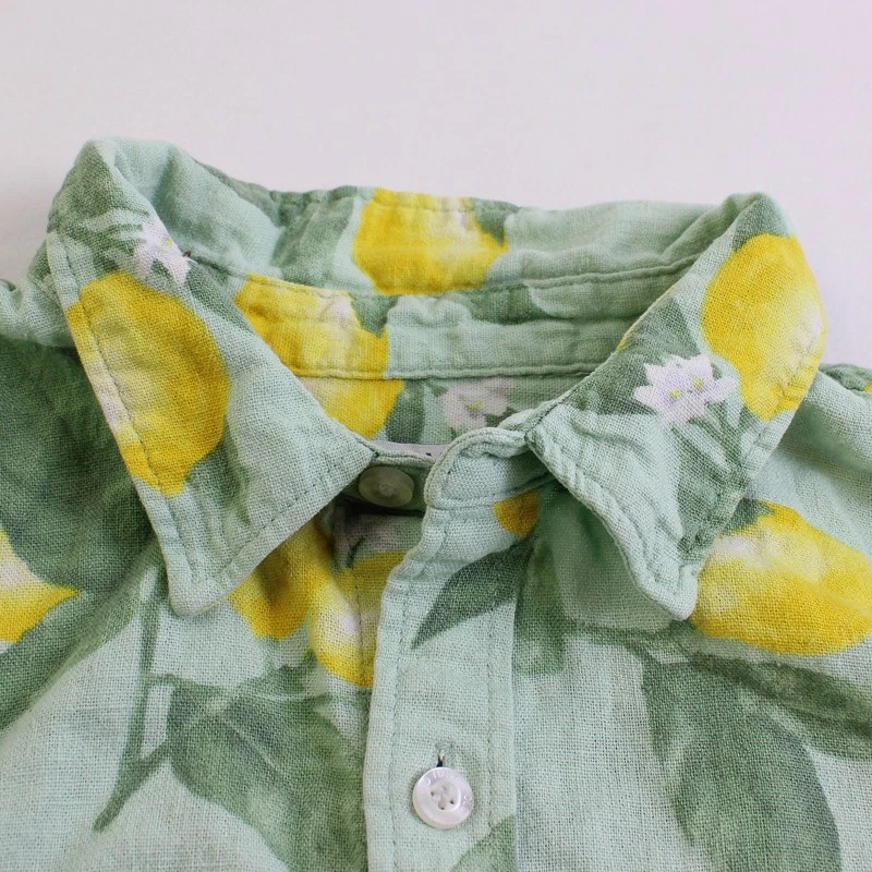 Old Navy Green and Yellow Lemon Print Button-Up Boys' Size XL 14-16 - Image 4 of 4