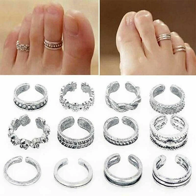 12x Zehenringe | Öffnen Ring | Silber Fußring | Mode Fußschmuck | Fuß Schmuck