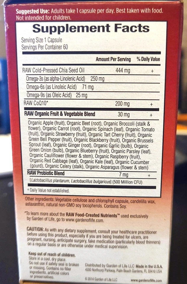 Garden of Life RAW CoQ10 - 200 mg - 60 cápsulas veganas - CADUCIDAD 27/05 - NUEVO Foto 4 de 4