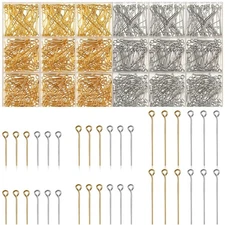 Junkin 1400 Pcs Eye Pins Mix Jewelry Findings 0.63 * 0.79 * 1.18 in Open Eye