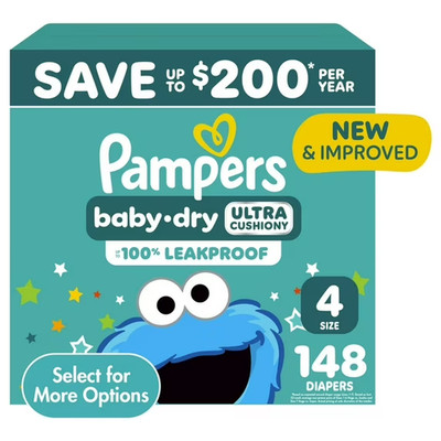 Pampers Baby Dry Baby Diapers Size 4, 148 Count  SALE DEAL