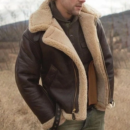Winter RAF Leather Jacket Coat Flying Aviator Sheep Pilot Faux Men's Skin Jacket - Bild 8 von 9
