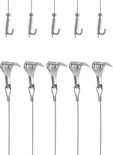 5-Set Picture Rail Hooks & Wire | Stainless Steel Adjustable J-Hooks for Molding