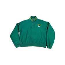 Looney Tunes Sweater Kids Medium Green 1/4 Zip Bugs Bunny Embroidered Running