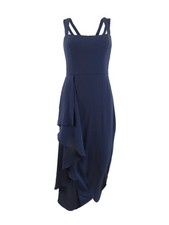 Xscape Women's Double-Strap Cascade-Ruffle Gown (4, Navy)