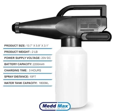 Fogger Machine, Portable Electric Fine Mist Sprayer, Battery Powered Gun, 1.8L