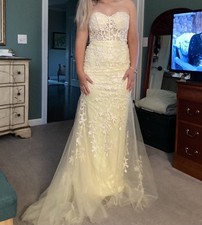 Sherri Hill Elegant Strapless Lace Prom Dress Pale Yellow- Size 2