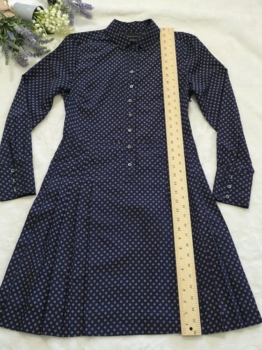 Banana Republic marineblau Kragen Knopfleiste plissiert Langarm Kleid Hemd Größe 2 - Bild 5 von 11