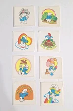 VTG 80's SMURF Sticker PEYO Smurfette Papa Smurf Lot Of 8 Want To Smurf Around
