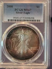 2000 P $1 American Silver Eagle PCGS MS67 on 03/2026 Toned Blues, Amber, Green!