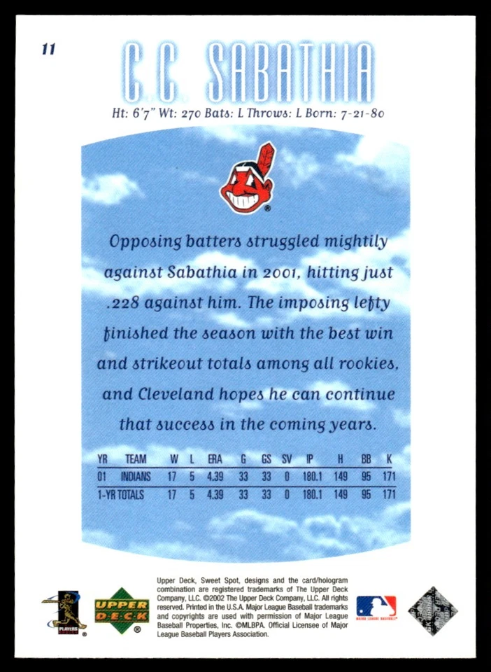 2002 Upper Deck Sweet Spot C.C. Sabathia Baltimore Orioles #11 - Image 2 of 2