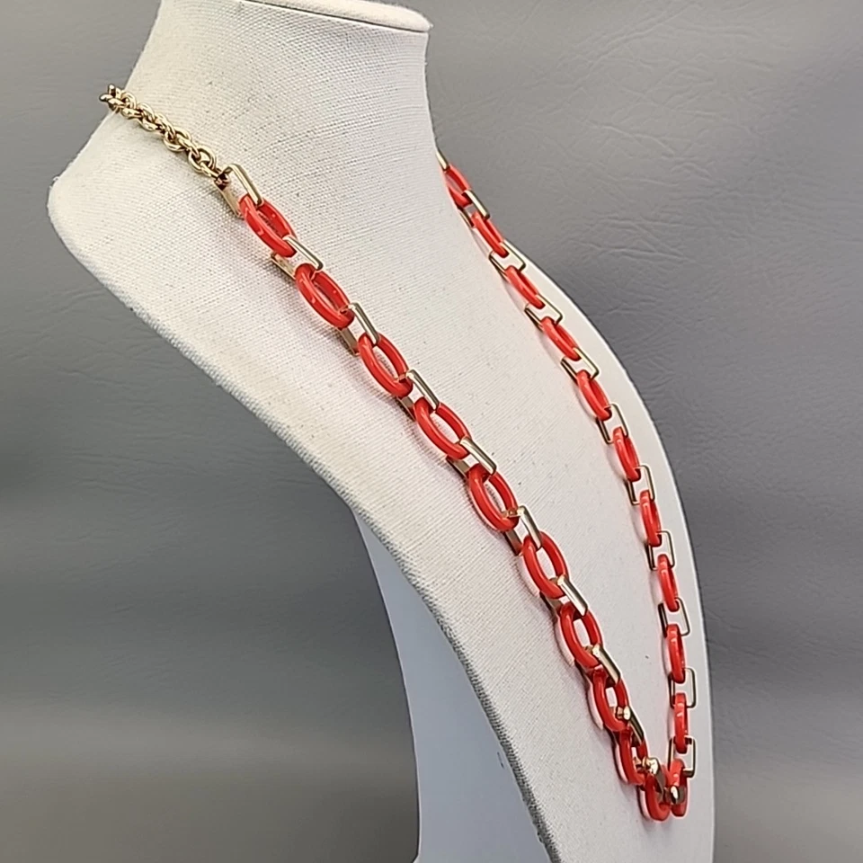 Ann Taylor Necklace Orange Chain Link Gold Tone 33" - Image 3 of 4