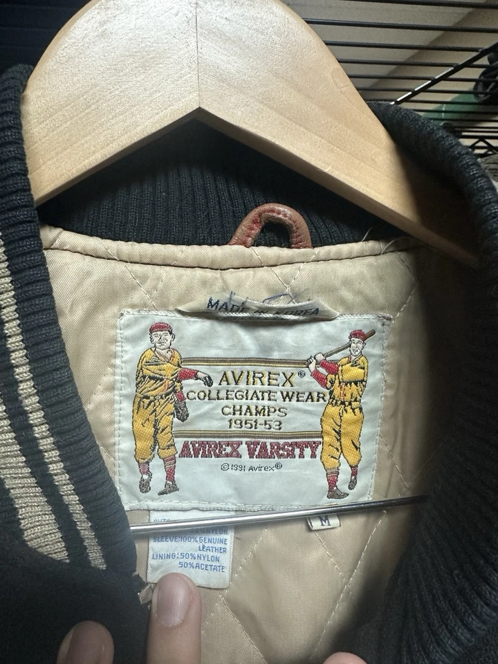 Vintage 91 Avirex Track And Field Distressed Leather Wool Varsity Jacket Men’s M - Image 4 of 4