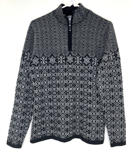 Meister Skilauf Damen XL Wolle Strick Pullover schwarz Schneeflocke nordisch 1/4 Zip