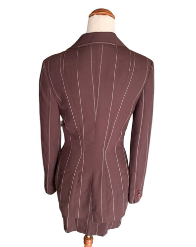 Vintage Karen Millen England Pin Stripe Jacket Blazer & Skirt 2 Piece Brown UK10 - Bild 10 von 24
