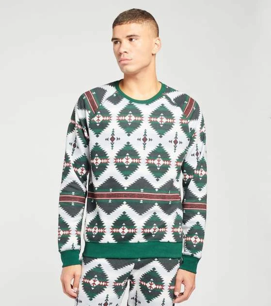 Polo Ralph Lauren Mens Sweatshirt Sleep Lounge Green White Tribal