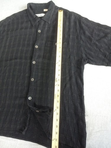 Michael Brandon Men XL Blended Fabric Short Sle Buttons Plaid Black Shirt USA - Picture 8 of 12