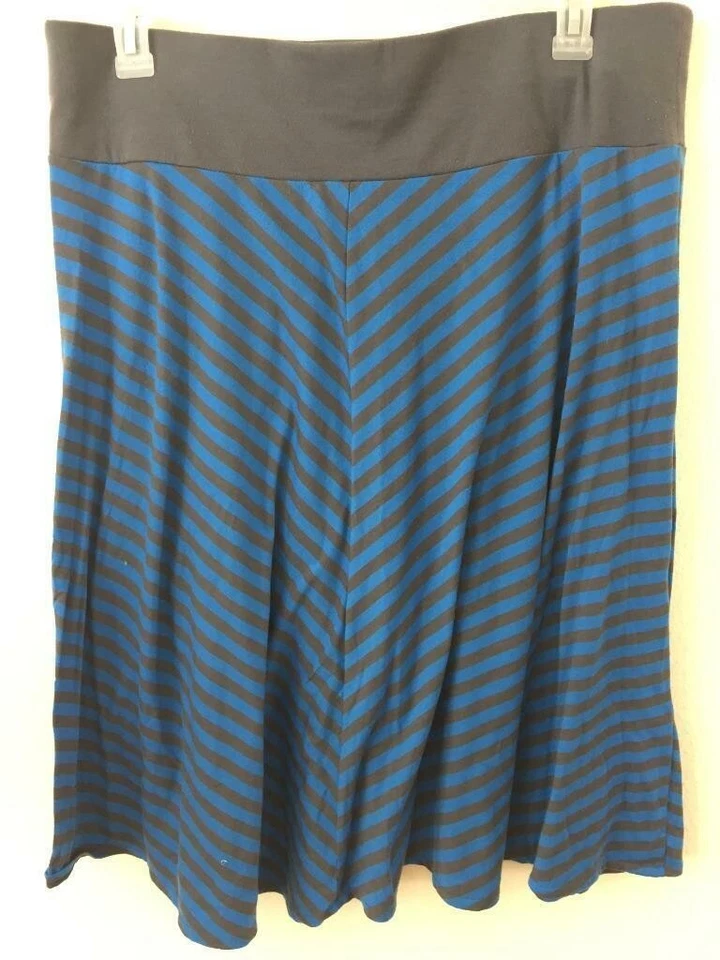 Antigua Falda Azul Marino Talla XL Tejido Elástico Acampanado Azul Gris Rayas Pull On Foto 3 de 4