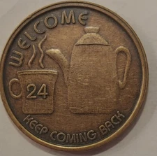 Welcome Keep Coming Back Coffee Pot Medallion Coin AA NA Recovery Chip Bronze