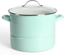 16-Quart Enamel On Steel Scratch Resistant Steamer Stock Pot w/Stainless Steel I