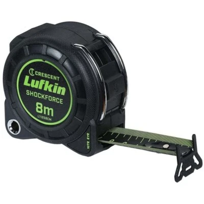 Lufkin Crescent 8m BLACK Shockforce Night Eye Dual Metric Tape Measure L1125BCM
