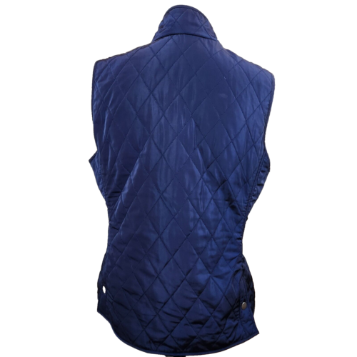 Talbots Womens Long Quilted Vest Medium Petite Navy Blue Full Zip Front Pockets - Picture 3 of 14