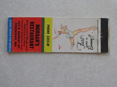 L5 Matchbook Cover Girlie vintage Morgans Restaurant Frederick MD Maryland