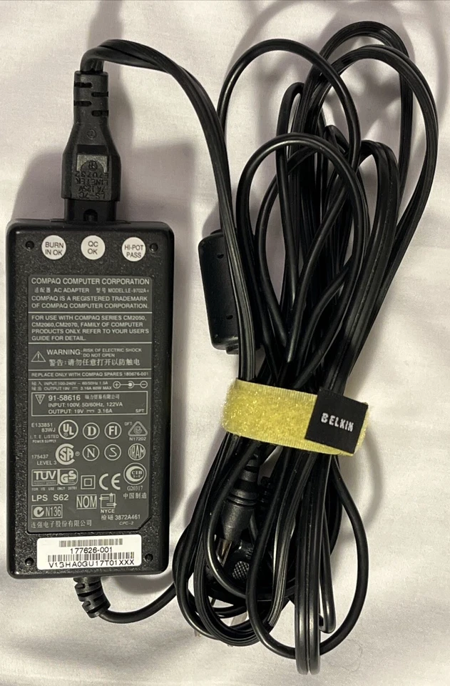 Compaq LE-9702A 19V 3.16A 60W 60/50Hz AC Adapter Power Supply Charger  - Image 3 of 4