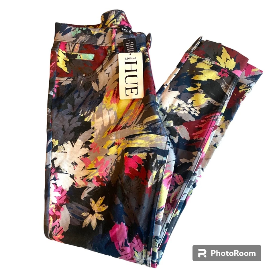 HUE NUEVO CON ETIQUETAS U16886 Multi Floral Dobladillo Dividido Sarga Imitación Bolsillo Leggings talla S Foto 2 de 4
