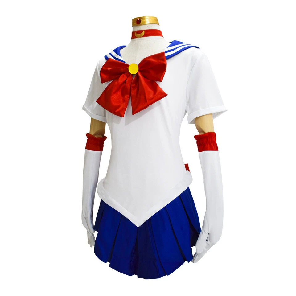 Sailor Moon Usagi Tsukino Cosplay 服装连衣裙带手套头饰(可选假发) — 第 3/4 张图片