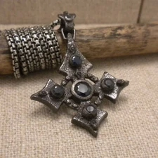 Black Rhodium Sterling Silver Celtic Cross Sapphires by KEITH JACK Chain Boxed