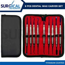 9 Pcs Titanium Coated Dental Wax Carver Set Stainless Steel Handle German Grade
