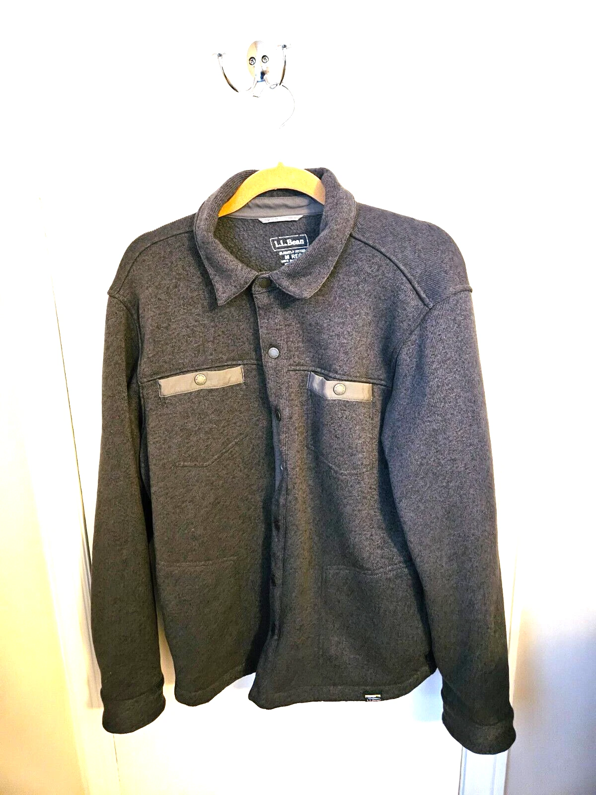 L.L. BEAN Sweater Fleece Shirt Jac in Charcoal Gray Heather MEN'S MEDIUM