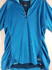 REI Shirt Men's Large  Preformance Quarter Zip Long Sleeve Logo Blue