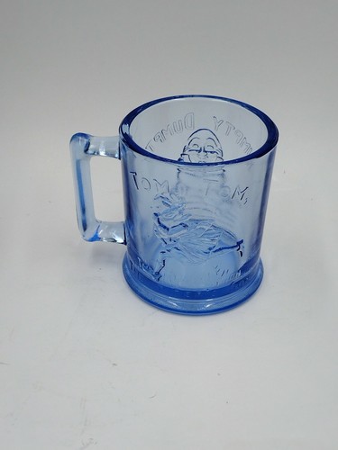 VINTAGE BLUE HUMPTY DUMPTY~TOM TOM THE PIPER'S SON DEPRESSION GLASS CHILD'S MUG - 第 4/12 張圖片